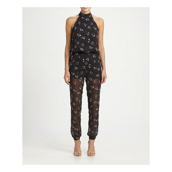 Rebecca Minkoff Pants - Rebecca Minkoff Hayley Jumpsuit Black Floral Halter Neck Sheer Back Size 00 NEW